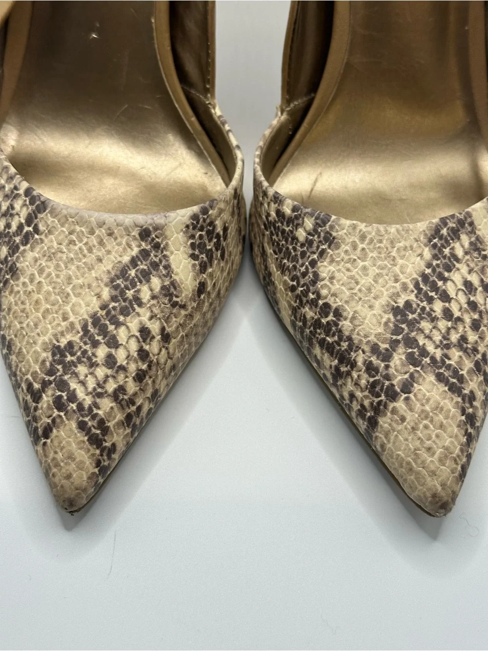 BCBGeneration Tan and Snake-Print Pointed Toe Pump